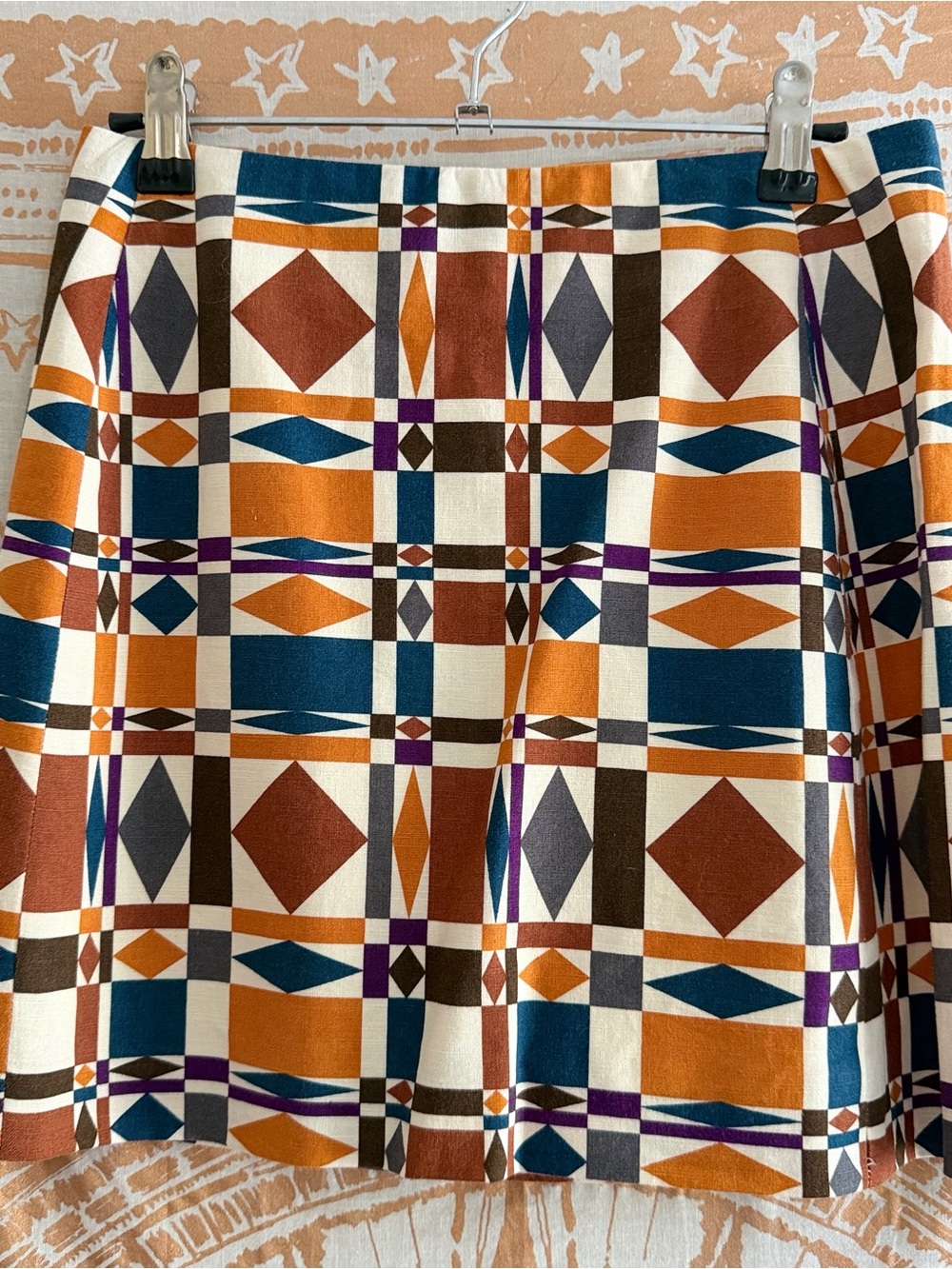 Sezane Geometric Plaid Mini Skirt in Navy, Mustard, Rust & Cream - Picture 2 of 8
